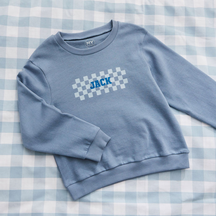 My Kids Personalised Blue Checkerboard Sweatshirt
