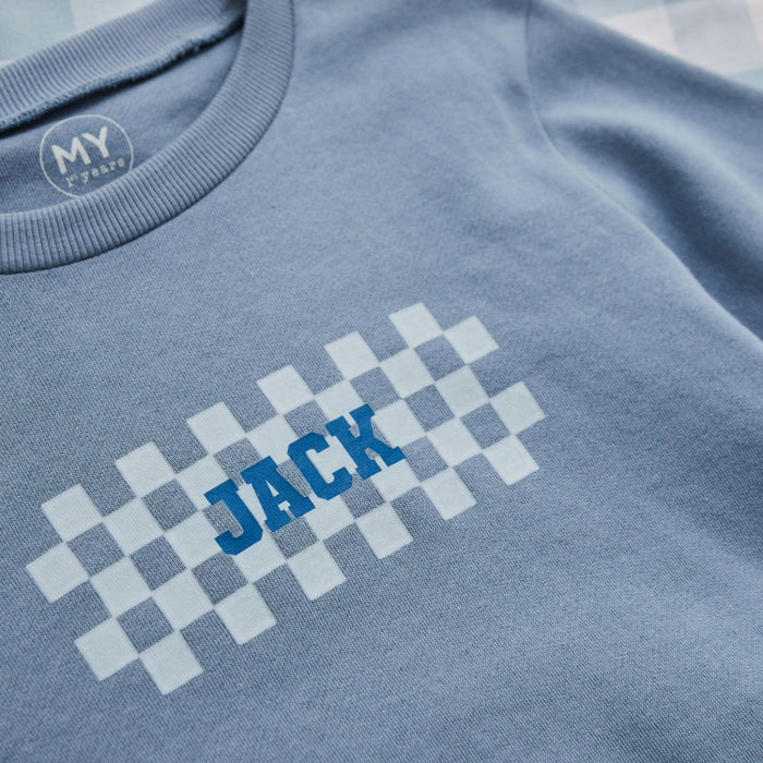 My Kids Personalised Blue Checkerboard Sweatshirt