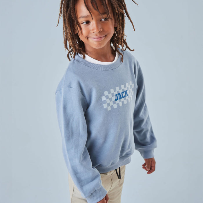 My Kids Personalised Blue Checkerboard Sweatshirt