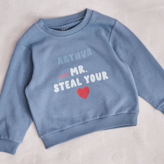 My Kids Personalised Blue Mr Steal Your Heart Sweatshirt