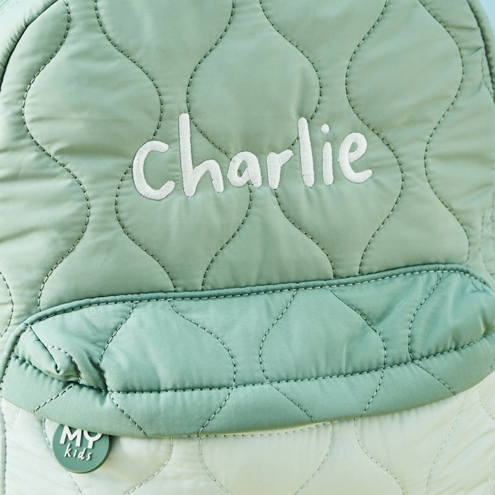 My Kids Personalised Colour Block Quilted Medium Backpack in Sage