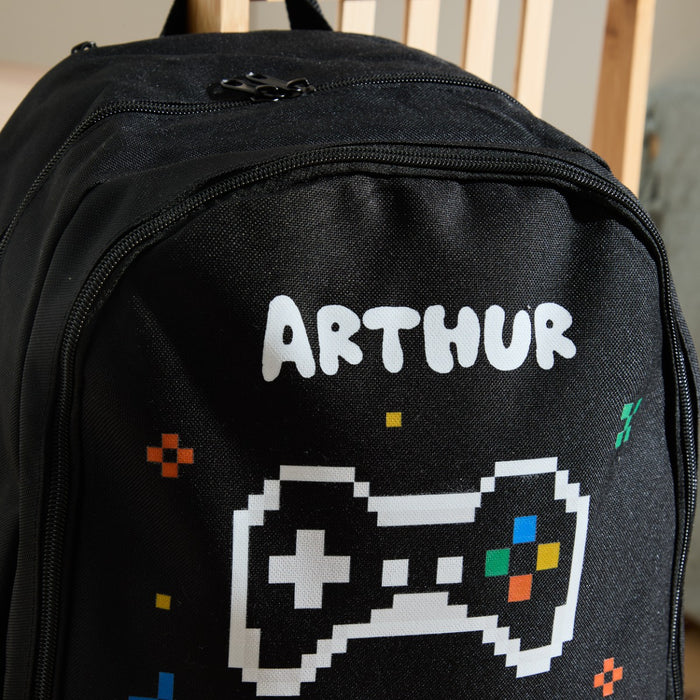 My Kids Personalised Gamer Boy Large Black Backpack