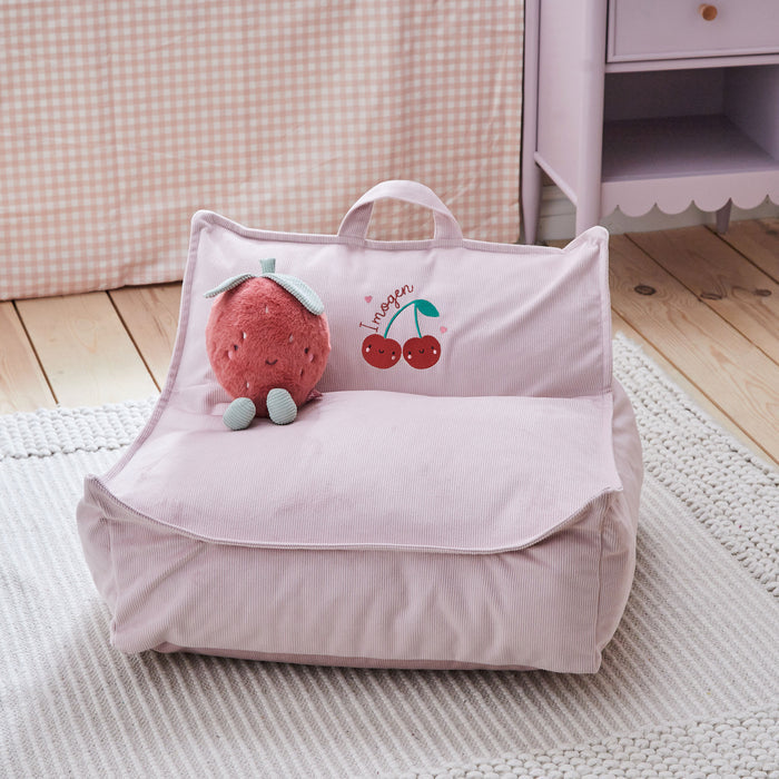 My Kids Personalised Pink Cherries Cord Big Bean Bag Chair