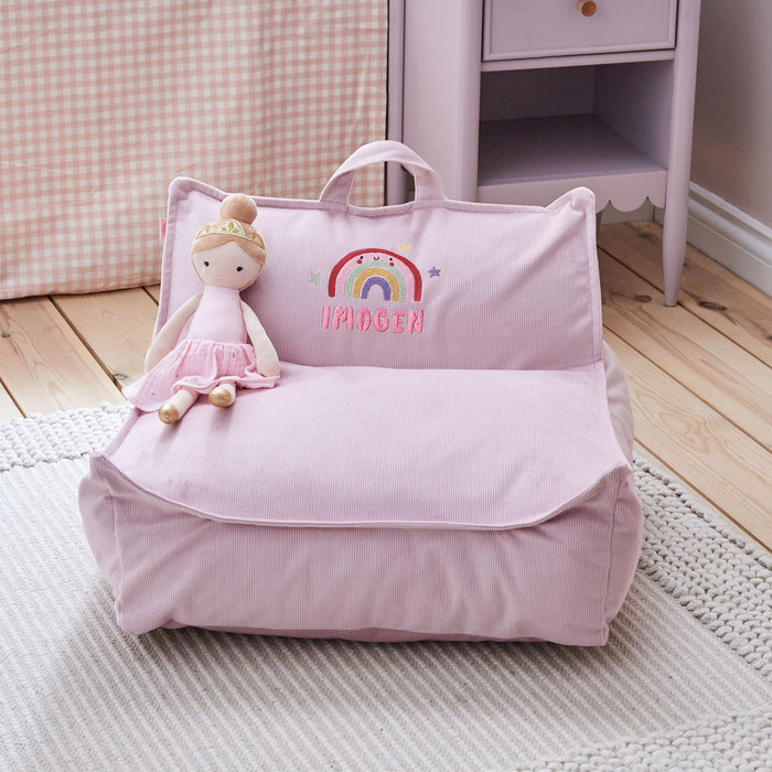 My Kids Personalised Pink Rainbow Cord Big Bean Bag Chair