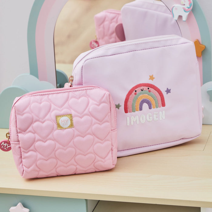 My Kids Personalised Rainbow Pink Pouch Set
