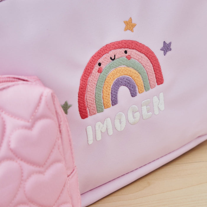 My Kids Personalised Rainbow Pink Pouch Set