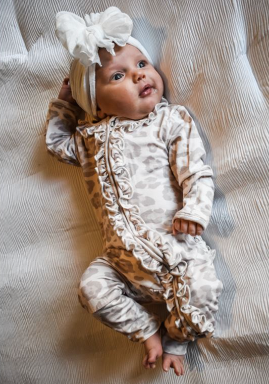 Natural Leopard Ruffle Footie