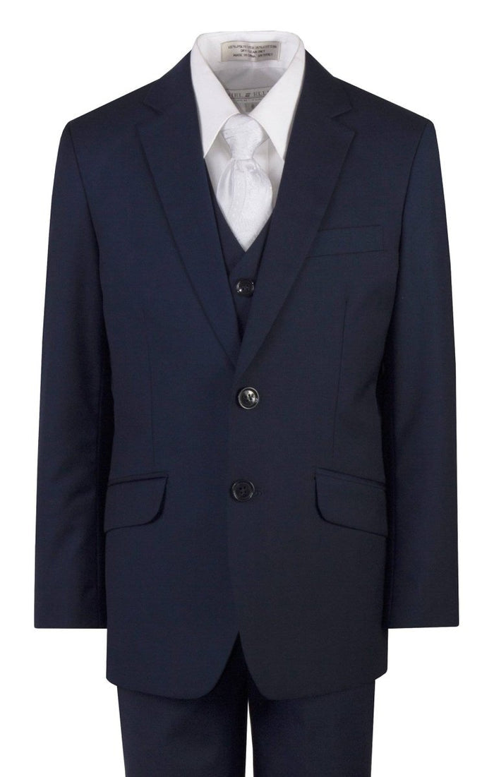 Navy Blue Slim Fit Suit Clergy Jacquard Neck Tie Boys and Youth Sizes - Tuxgear