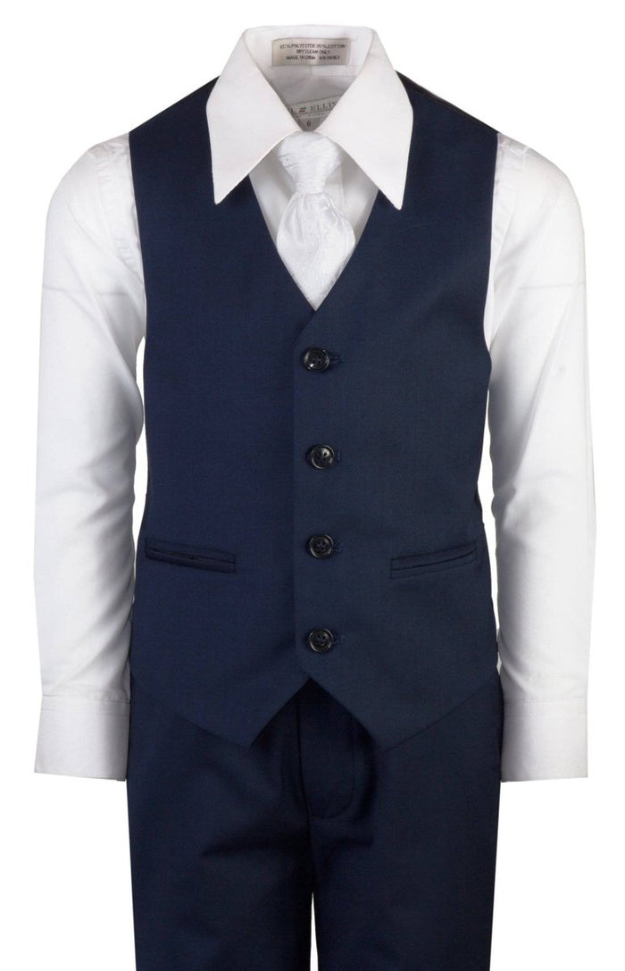 Navy Blue Slim Fit Suit Clergy Jacquard Neck Tie Boys and Youth Sizes - Tuxgear