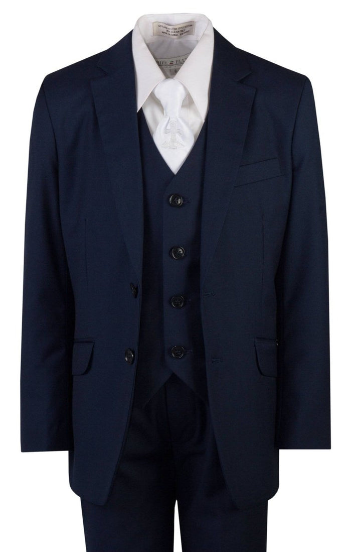 Navy Blue Slim Fit Suit Communion Cross Neck Tie Boys and Youth Sizes - Tuxgear