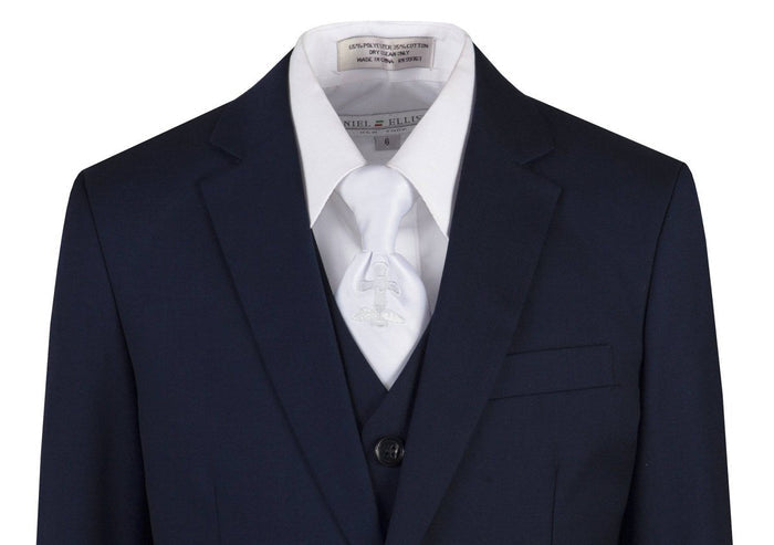 Navy Blue Slim Fit Suit Communion Cross Neck Tie Boys and Youth Sizes - Tuxgear