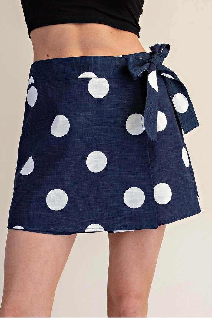 Navy Wrap Skort Polka Dot
