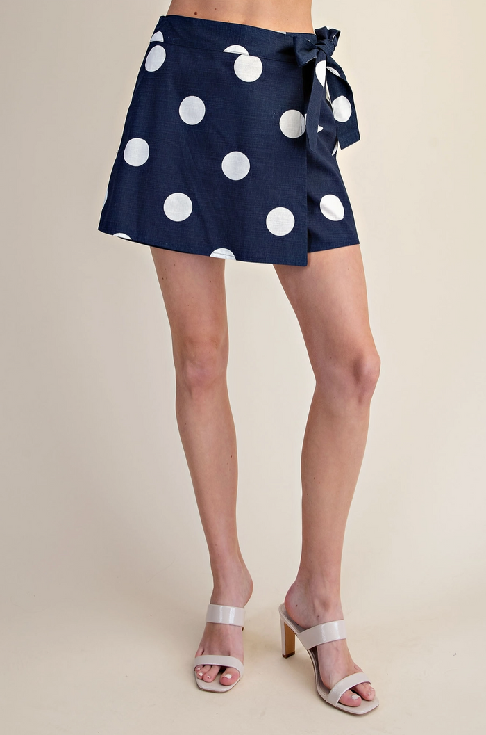 Navy Wrap Skort Polka Dot
