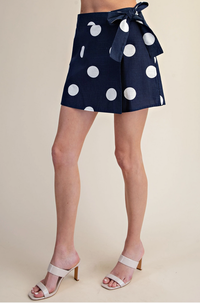 Navy Wrap Skort Polka Dot