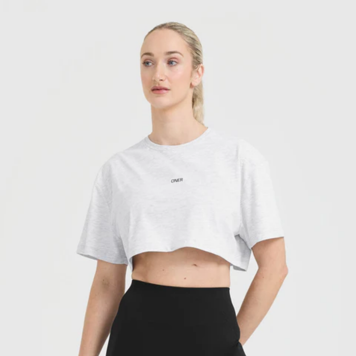 Oner Active - Classic Oner Graphic Crop Lightweight T-Shirt | Light Grey Marl