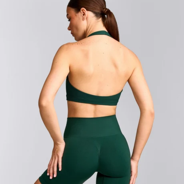 Oner Active - EasyLift™ Halter Bralette with Gray Logo | Racing Green