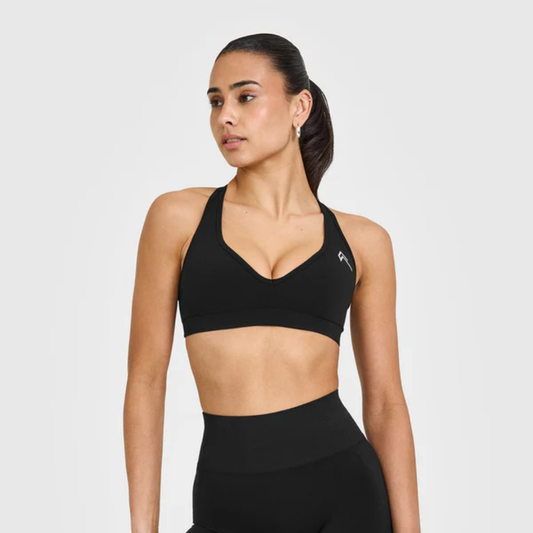 Oner Active - EffortlessLift Seamless Racer Back Sports Bra with White Logo | Black