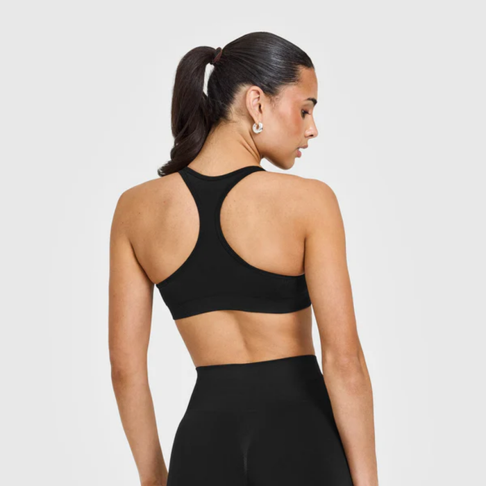 Oner Active - EffortlessLift Seamless Racer Back Sports Bra with White Logo | Black