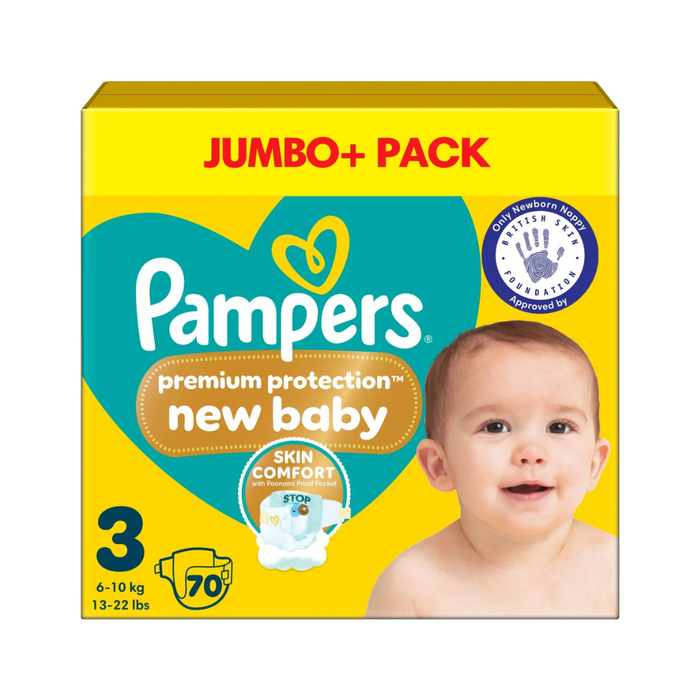 Pampers New Baby Premium Protection Jumbo Pack Size 3, 70 Nappies, 6-10 kg