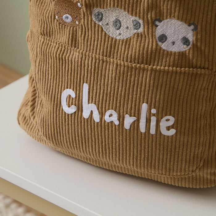 Personalised 3 Bear Faces Mini Caramel Cord Backpack