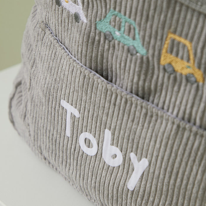 Personalised 3 Cars Embroidered Grey Cord Backpack