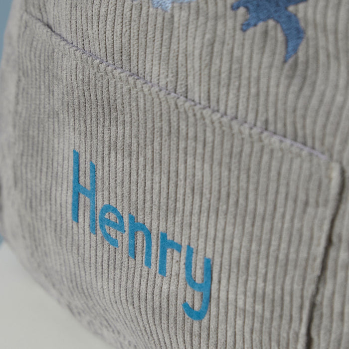 Personalised 3 Dinos Embroidered Grey Cord Backpack