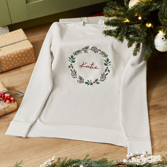 Personalised Adults' White Traditional Wreath Christmas Jumper