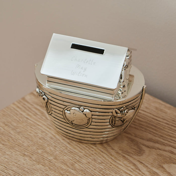 Personalised Animal Ark Silver Plated Money Box