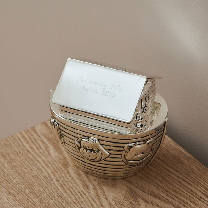 Personalised Animal Ark Silver Plated Money Box