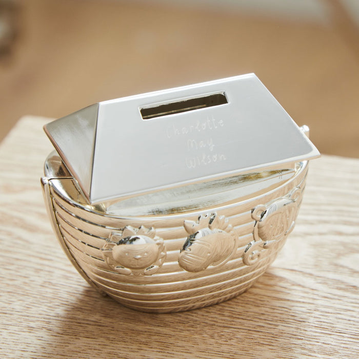 Personalised Bambino Noah's Ark Silver Money Box