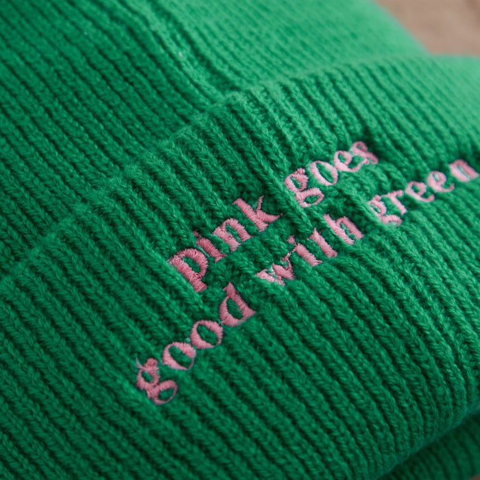 Personalised Beanie Hat with Customisable Slogan in Green