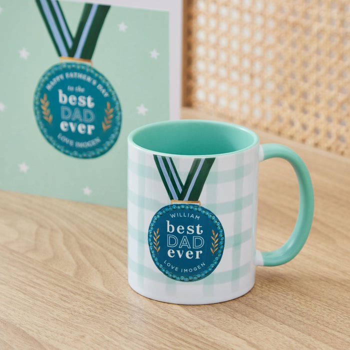 Personalised Best Dad Aqua Inner Medal Mug