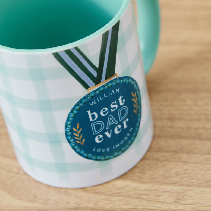 Personalised Best Dad Aqua Inner Medal Mug