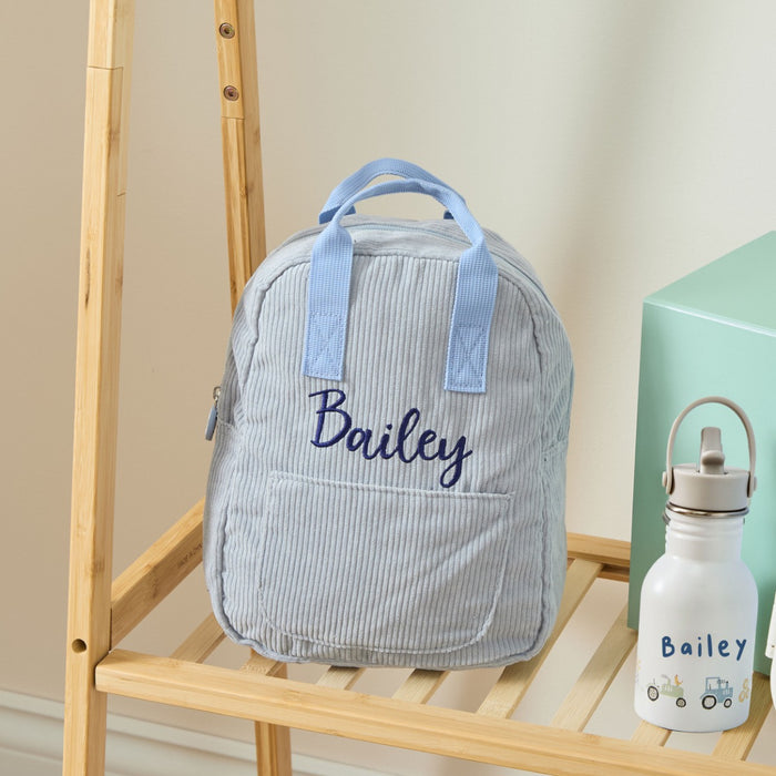 Personalised Big Name Blue Cord Mini Backpack