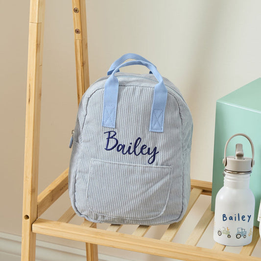 Personalised Big Name Blue Cord Mini Backpack
