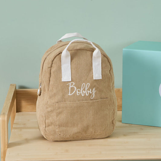 Personalised Big Name Caramel Cord Mini Backpack