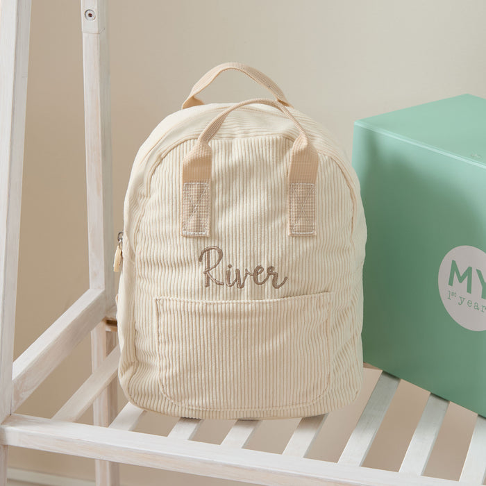 Personalised Big Name Embroidered Ecru Cord Mini Backpack