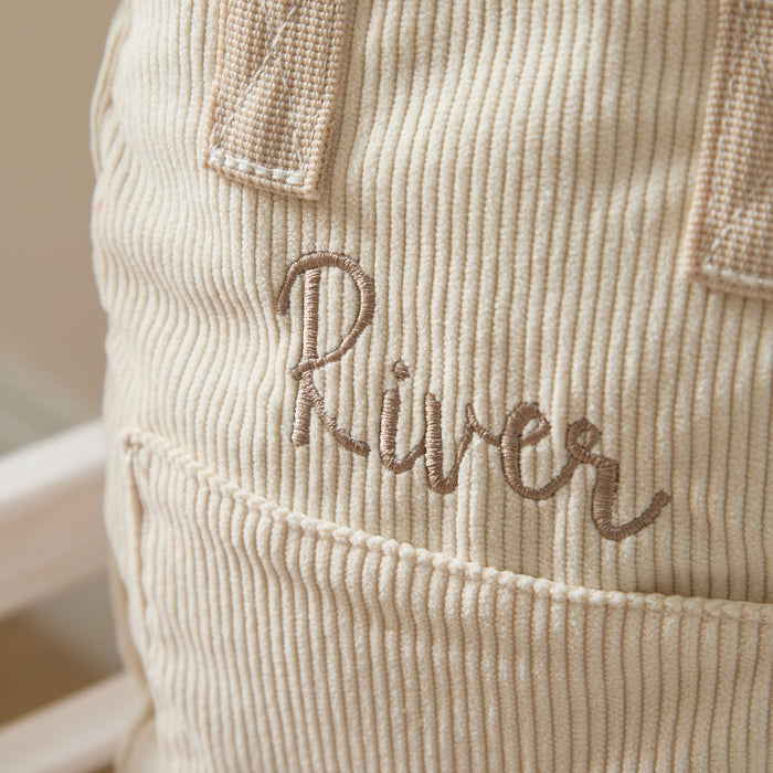 Personalised Big Name Embroidered Ecru Cord Mini Backpack