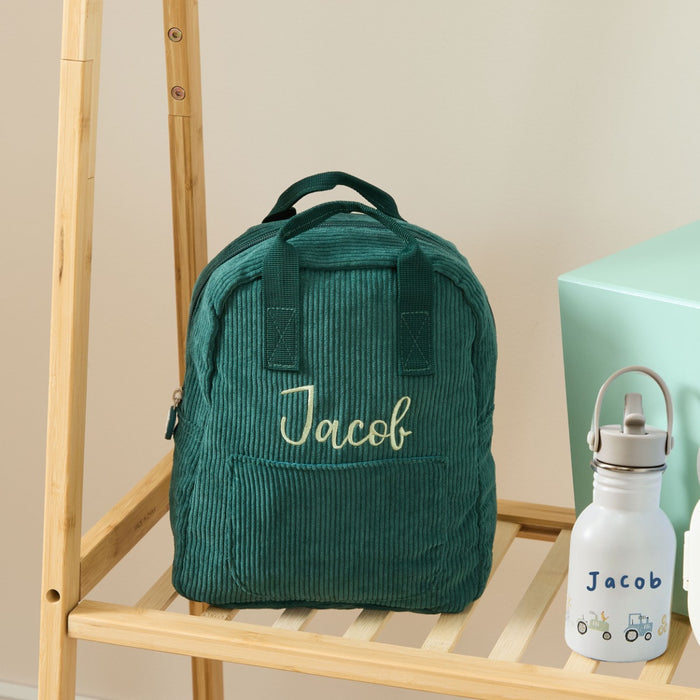 Personalised Big Name Forest Green Cord Mini Backpack