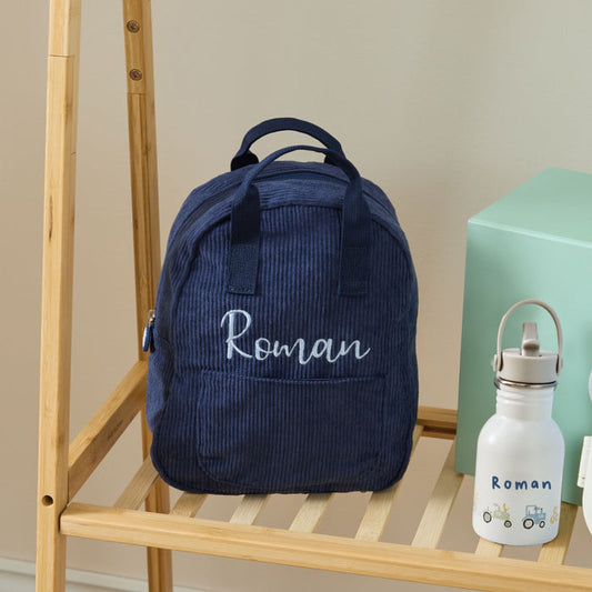 Personalised Big Name Navy Cord Mini Backpack