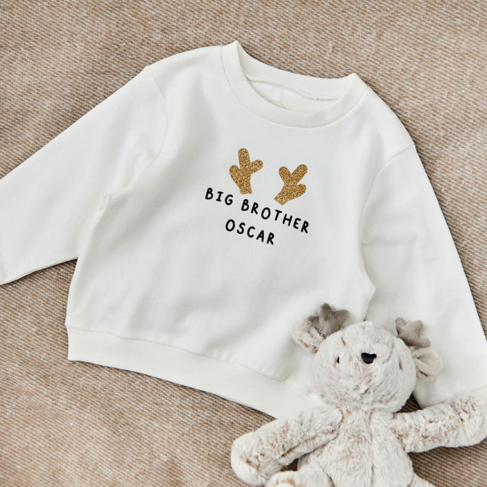 Personalised Big Sibling Antler Ecru Sweatshirt