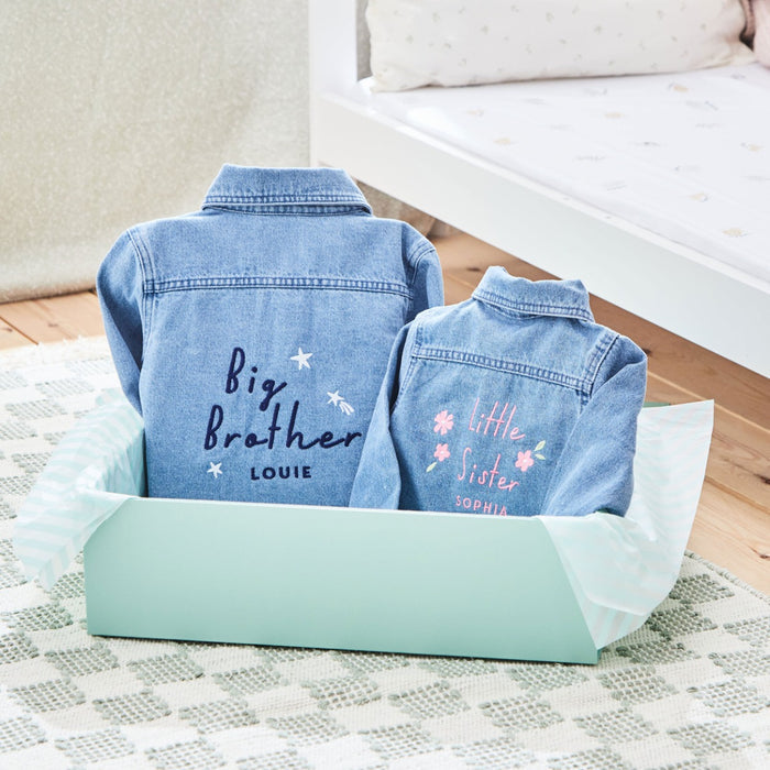 Personalised Big Sibling & Little Sibling Denim Jacket Gift Set
