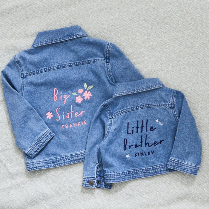 Personalised Big Sibling & Little Sibling Denim Jacket Gift Set