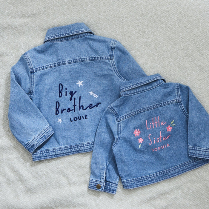 Personalised Big Sibling & Little Sibling Denim Jacket Gift Set