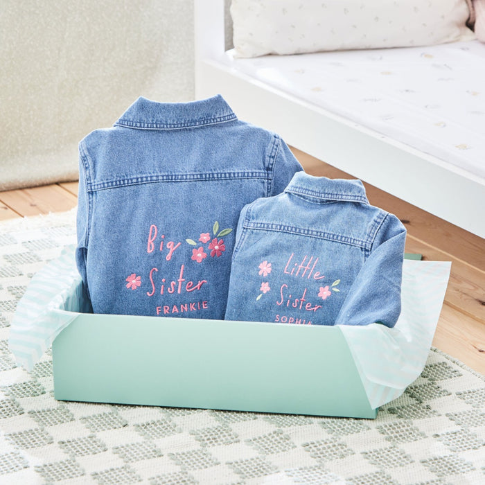 Personalised Big Sister & Little Sister Denim Jacket Gift Set