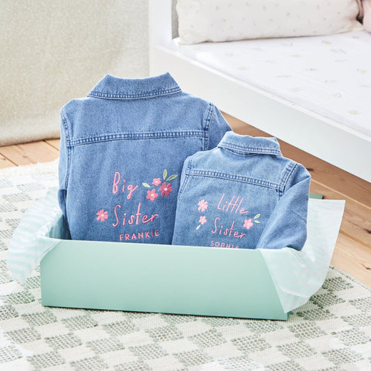 Personalised Big Sister & Little Sister Denim Jacket Gift Set