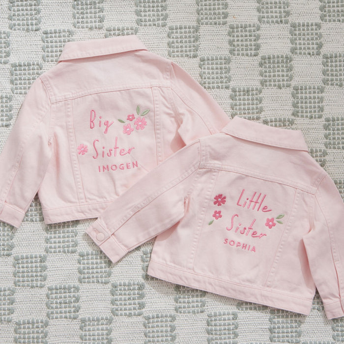 Personalised Big Sister & Little Sister Pink Denim Jacket Gift Set