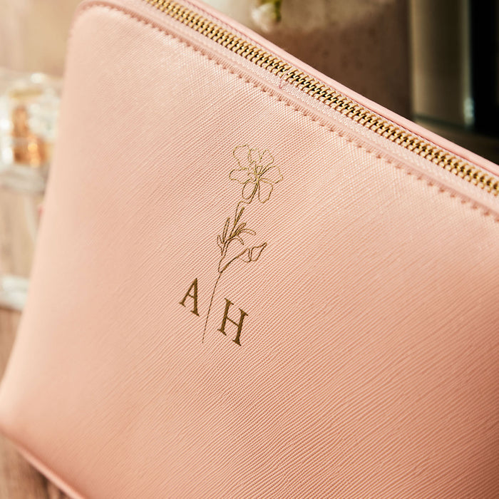 Personalised Birth Flower Large Pink Make-Up Bag by Made Yours
