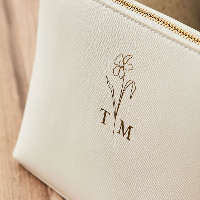 Personalised Birth Flower Large White Make-Up Bag by Made Yours