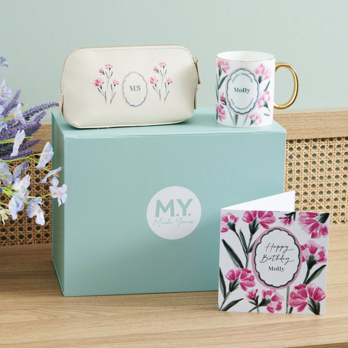 Personalised Birth Flower Mug & Make Up Bag Gift Set